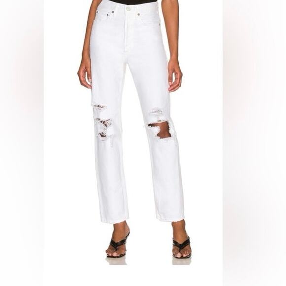 Agolde 90’s Mid Rise Distressed White Denim Jeans Size 25 - Picture 15 of 15